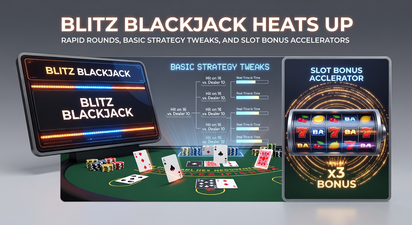 Close-up of a mobile Blitz Blackjack screen displaying strategy chart tweaks and accelerating slot bonus meters