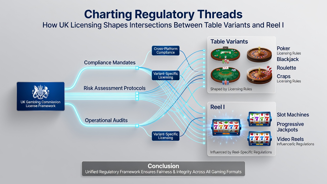 Detailed regulatory compliance charts showing licensing impacts on table variants and reel-based casino incentives