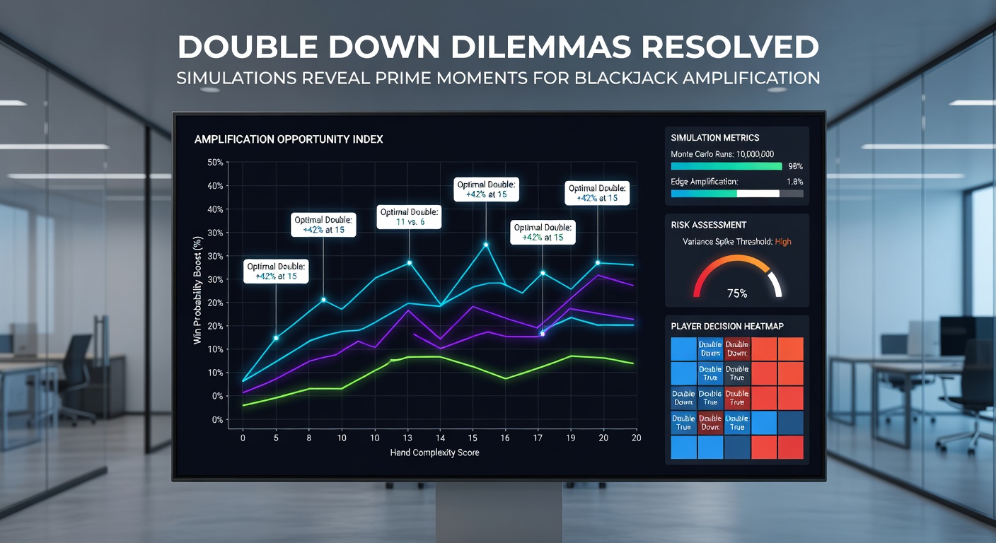 Graph from blackjack simulations showing expected value curves for double down decisions across various player totals and dealer upcards