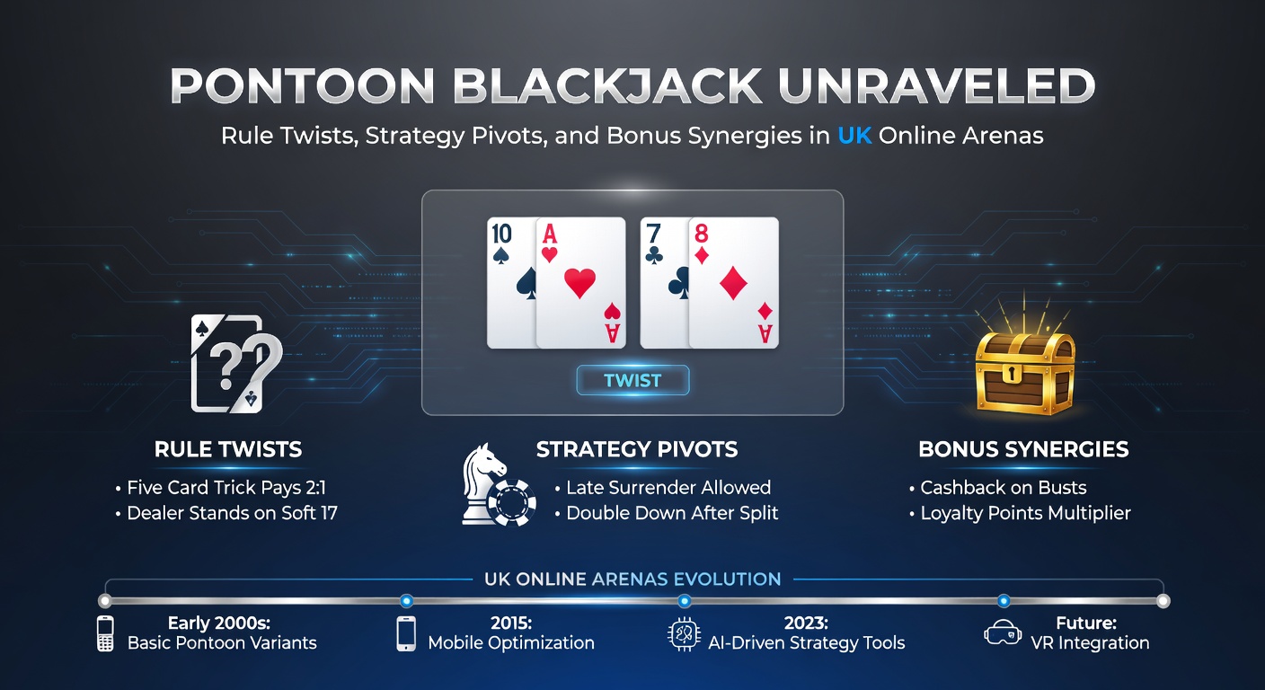 Close-up of a Pontoon strategy chart on a digital screen, highlighting optimal twist, stick, and buy decisions amid glowing casino lights