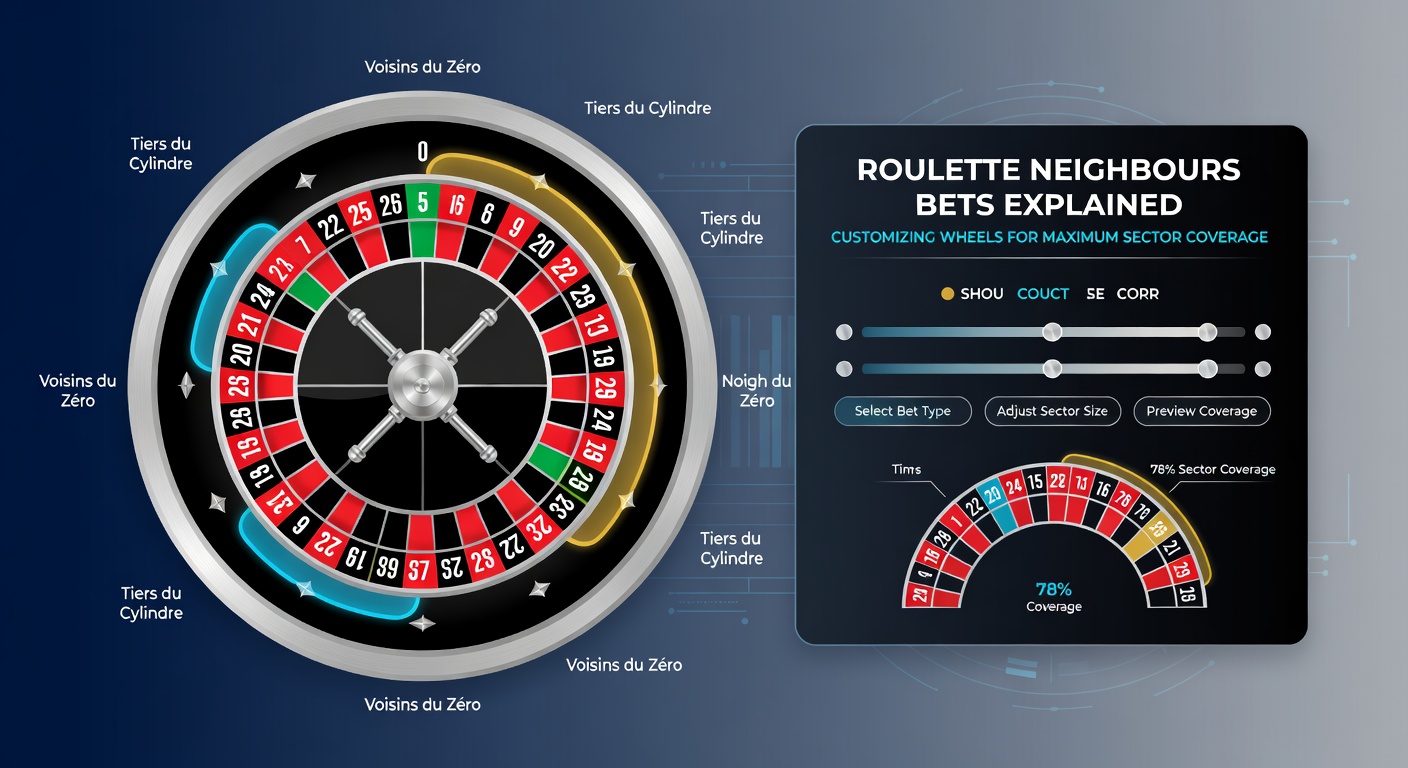 Digital roulette interface displaying a customized neighbours bet covering 11 numbers on a virtual wheel, with chips placed and payout odds shown