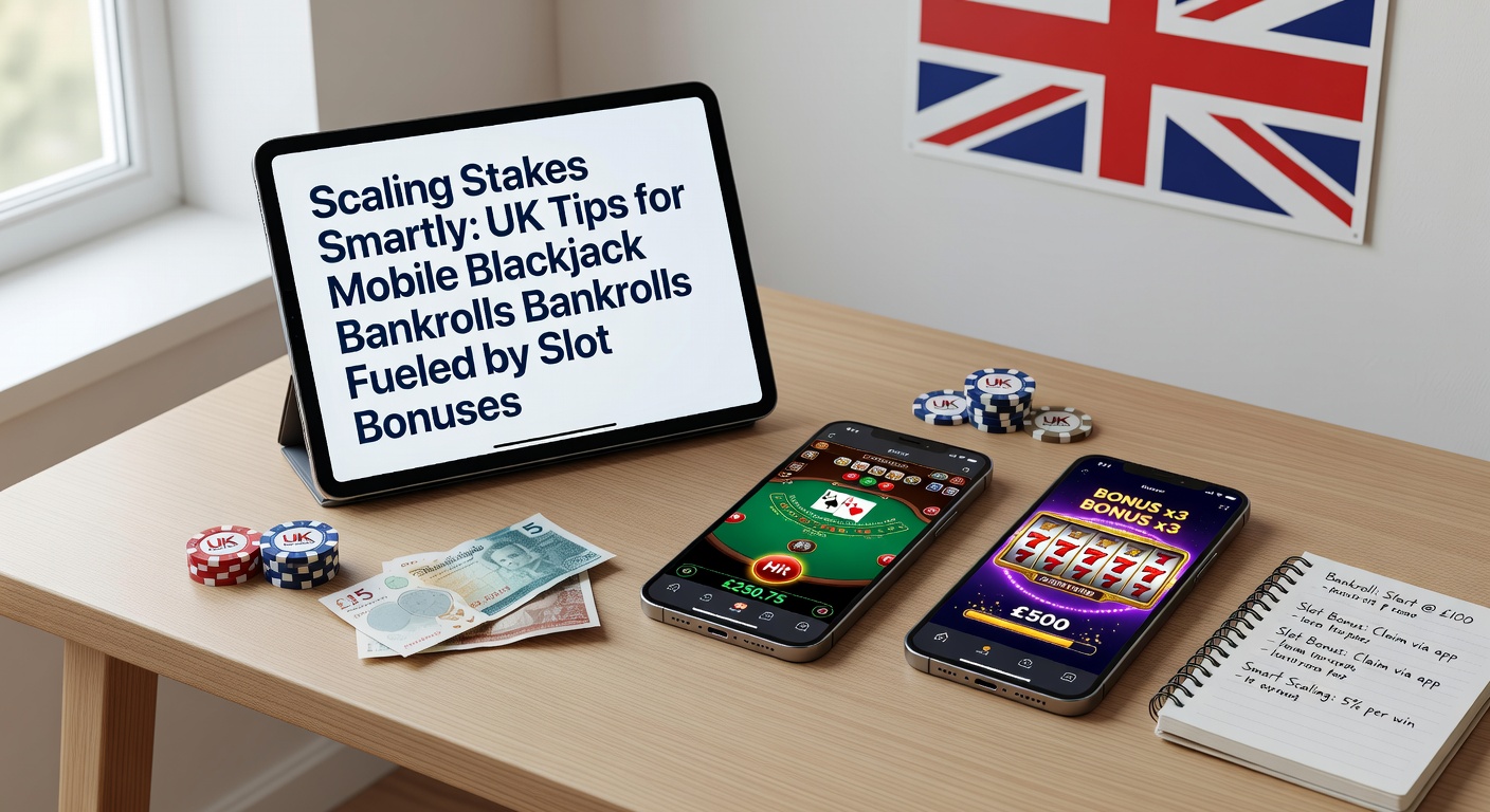 Graph showing bankroll growth curve from slot bonuses applied to mobile blackjack stakes, with UK wagering icons