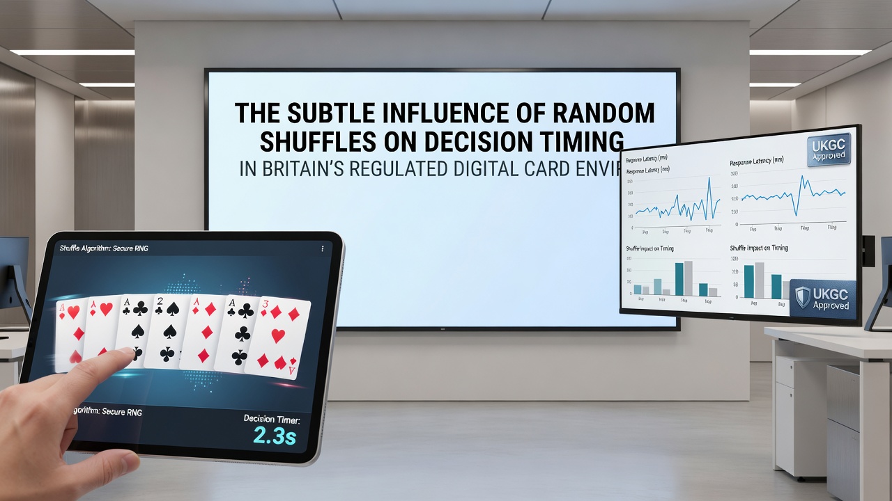 Close-up of timing metrics displayed during a live digital card session illustrating shuffle-to-decision intervals