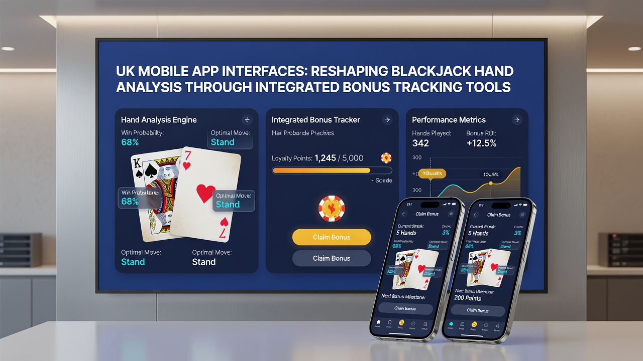 Close-up of mobile blackjack screen with bonus tracking metrics overlaid on hand analysis chart
